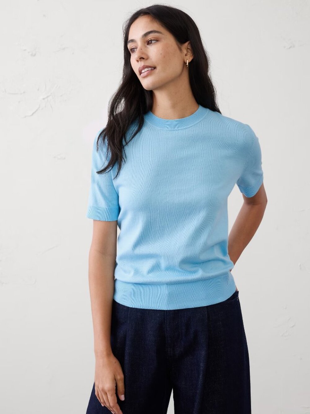 Banana Republic Forever Short-Sleeve Sweater, Light Blue, XXS, NWT